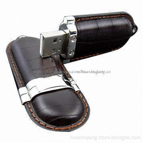 USB Memory Drives, Leather+Metal Material, 512MB-64GB Capacity, Logo Design, 5-year Warranty, USB2.0